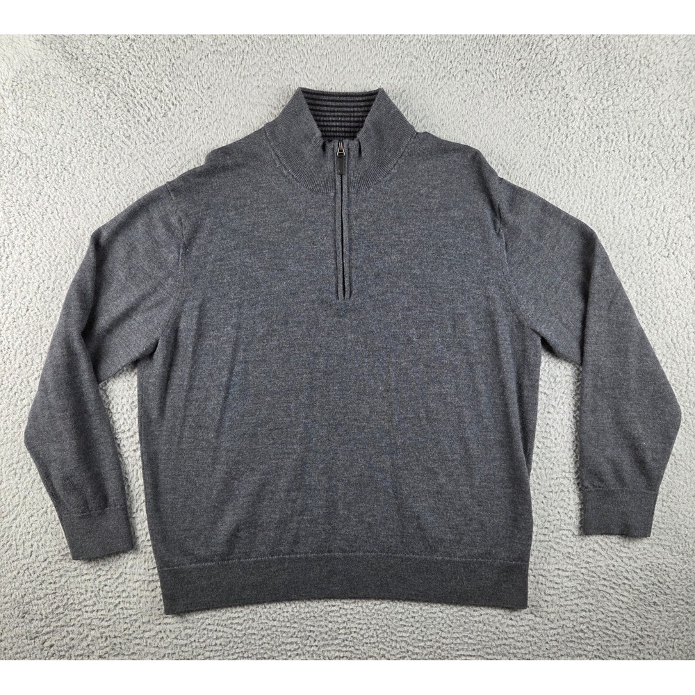 UNTUCKit Belguardo Sweater Mens 2XL Gray Extra Fine Merino Wool 1/4 Zip